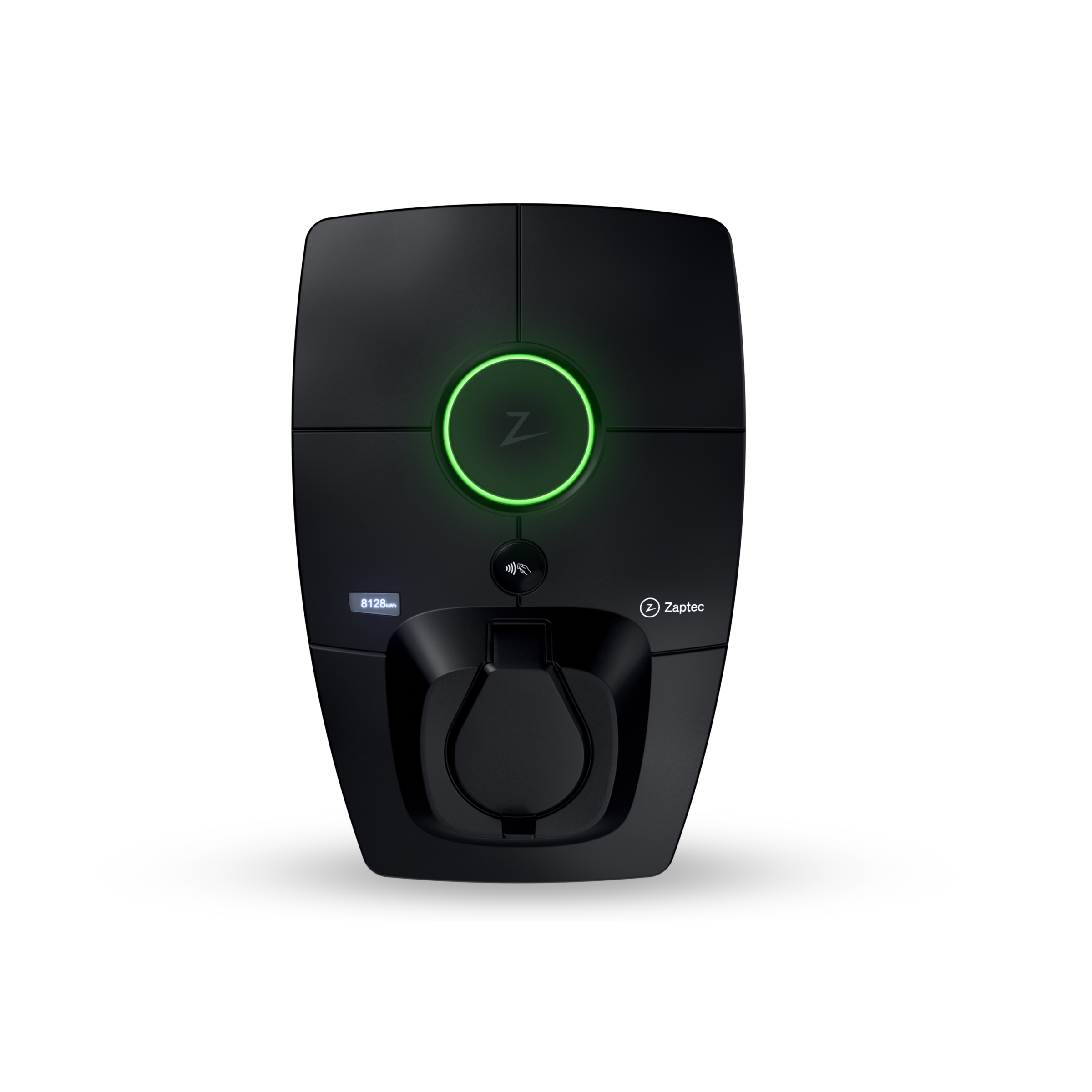 Zaptec Pro - sähköauton älykäs latauslaite, näytöllä ja pistokkeella. Taloyhtiöille, yrityksille ja julkiseen lataukseen.